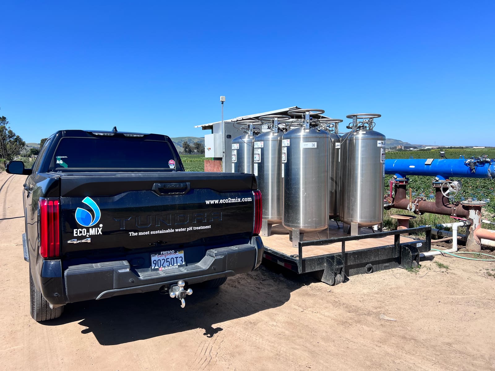 ECO2MIX mobile skid on a trailer at a strawberry farm